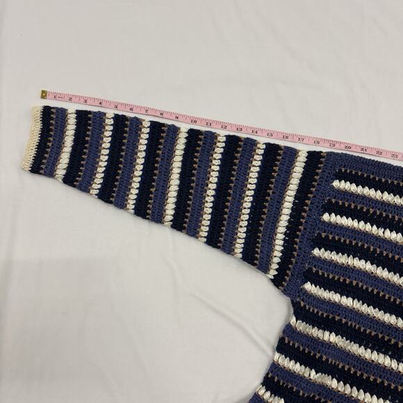 Vintage Segue Womens Sweater Tunic Long Striped Crochet Fisherman Ribbon Blue - Picture 8 of 10